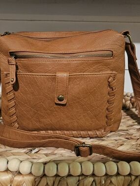 Bueno Tan Woven-Trim Crossbody Bag
